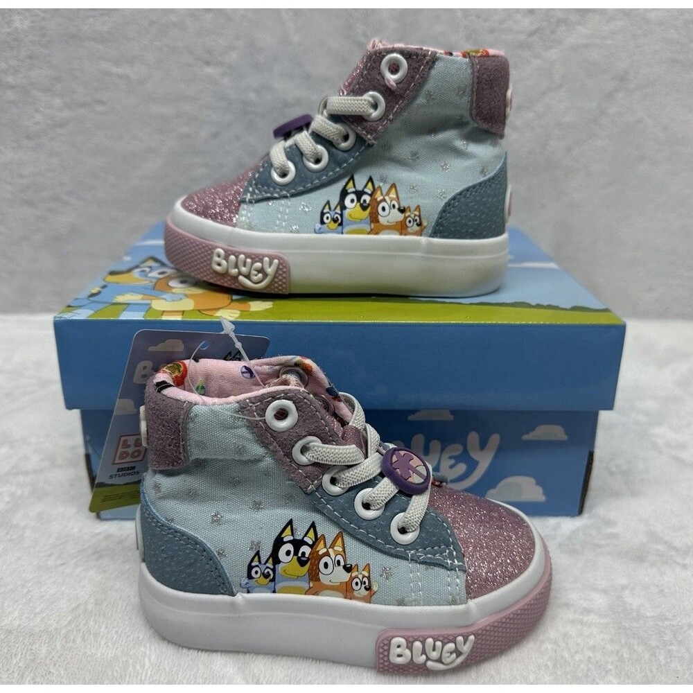 Bluey Toddler High Top Sneakers Size 6 Glitter Pink Lace Up Shoes